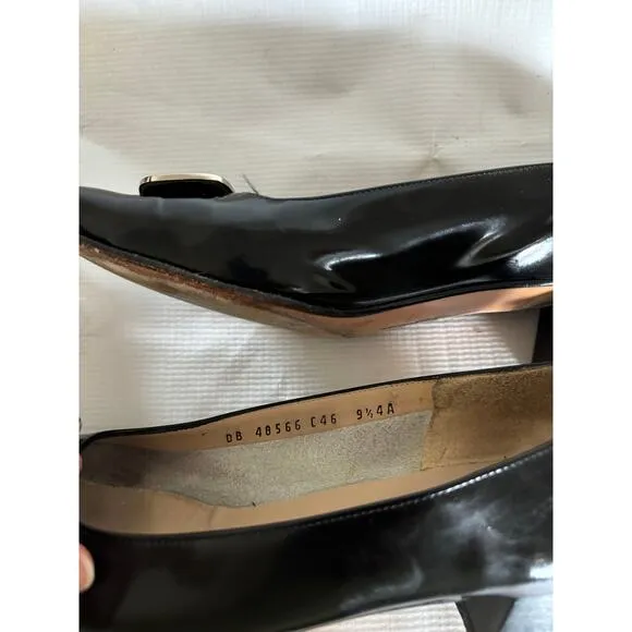 Salvatore Ferragamo Shoes Pumps Heels Black Patent Leather Womens Sz 9.5