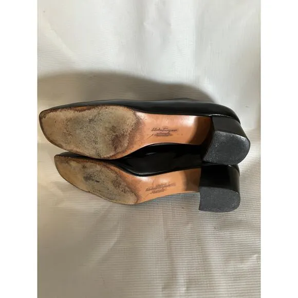 Salvatore Ferragamo Shoes Pumps Heels Black Patent Leather Womens Sz 9.5