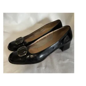 Salvatore Ferragamo Shoes Pumps Heels Black Patent Leather Womens Sz 9.5