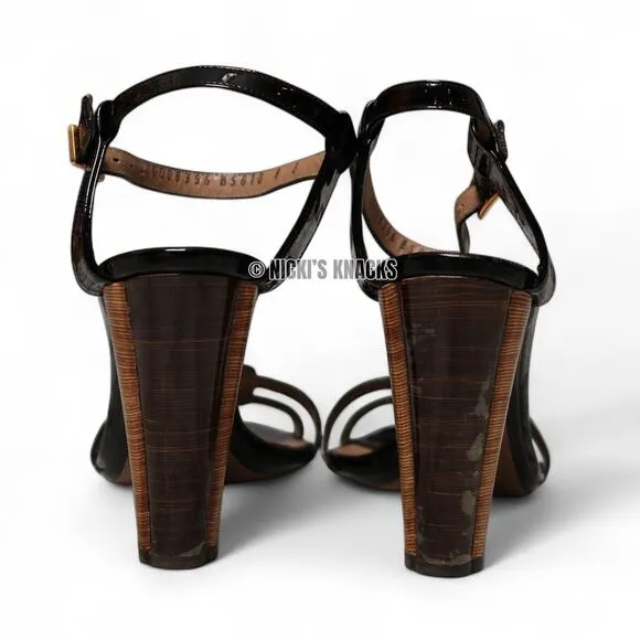 Salvatore Ferragamo Strappy Heeled Sandals Patent Leather Black Size 8