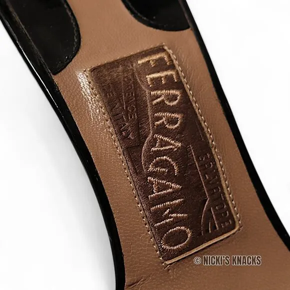Salvatore Ferragamo Strappy Heeled Sandals Patent Leather Black Size 8