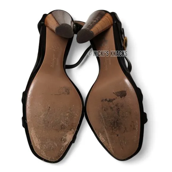 Salvatore Ferragamo Strappy Heeled Sandals Patent Leather Black Size 8