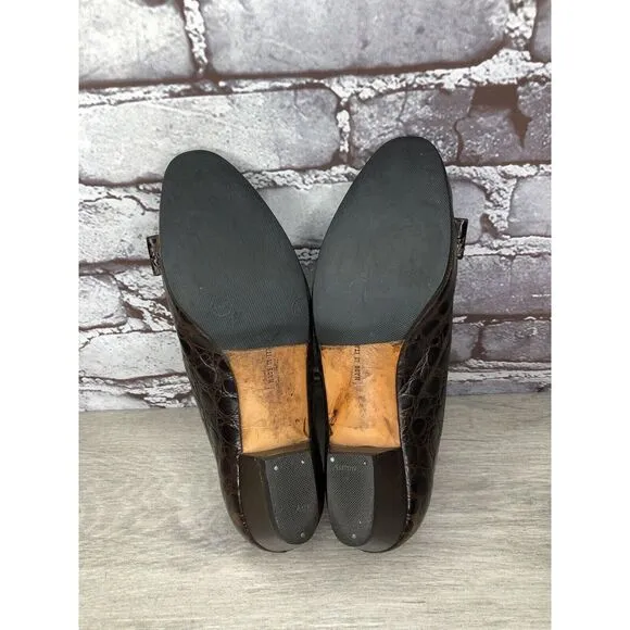 Salvatore Ferragamo Vara Brown Leather Croc Embossed Bow Heels Size 5.5B US/36EU