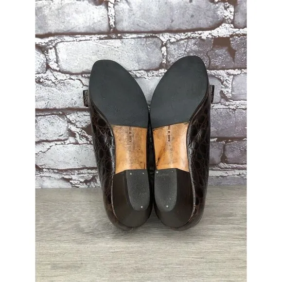 Salvatore Ferragamo Vara Brown Leather Croc Embossed Bow Heels Size 5.5B US/36EU