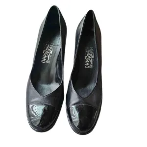 Salvatore Ferragamo Womens Black Leather Pumps Dress Shoes Heels Size 8.5