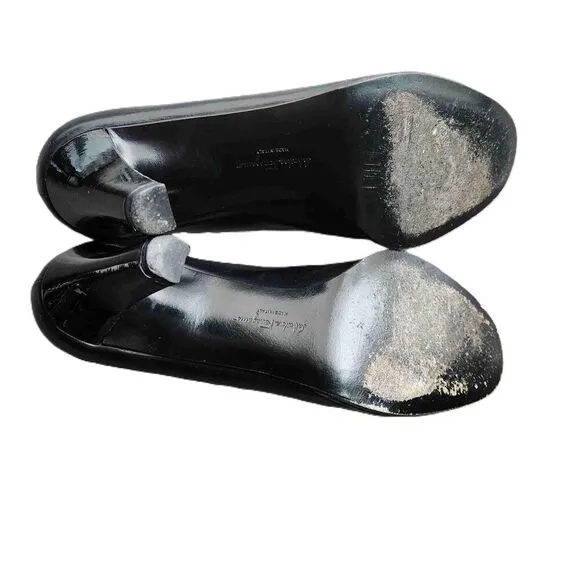 Salvatore Ferragamo Womens Black Leather Pumps Dress Shoes Heels Size 8.5