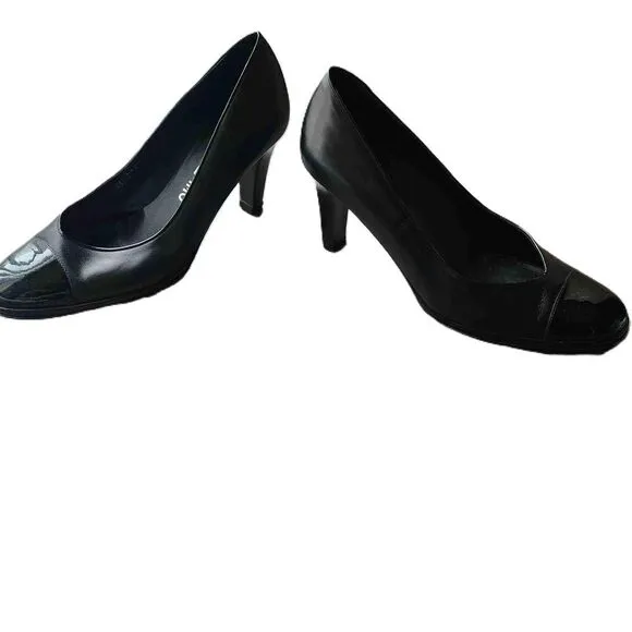 Salvatore Ferragamo Womens Black Leather Pumps Dress Shoes Heels Size 8.5