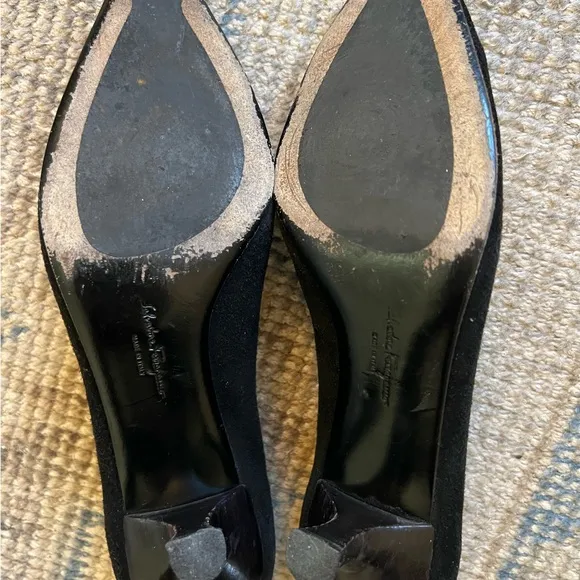 Salvatore Ferragamo Women's Black Suede Pumps with Kitten Heel