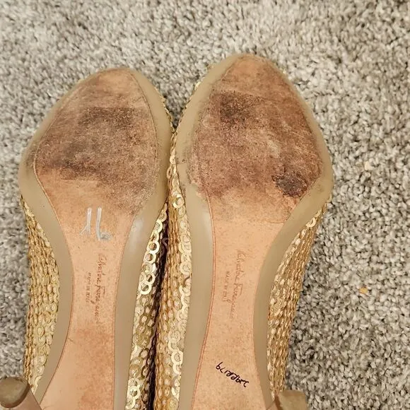 Salvatore Ferragamo gold heels 10