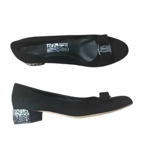 Salvatore Ferragamo Vara pump in black suede with rhinestone heel