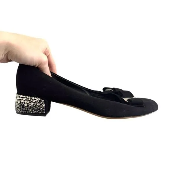 Salvatore Ferragamo Vara pump in black suede with rhinestone heel