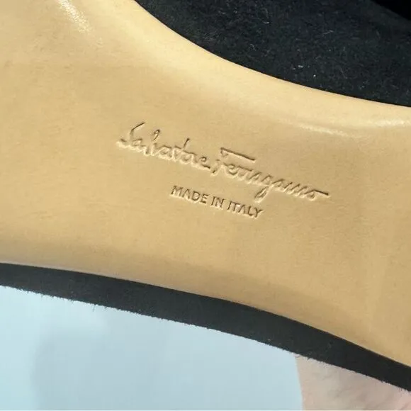 Salvatore Ferragamo Vara pump in black suede with rhinestone heel