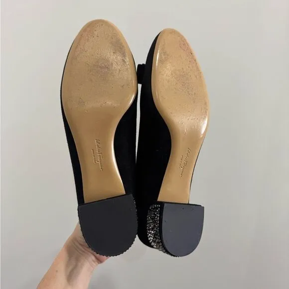 Salvatore Ferragamo Vara pump in black suede with rhinestone heel