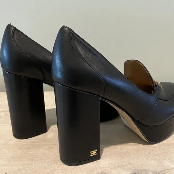 Sam Edelman Aurelie Black Leather Platform Heels in Size 8M/38EUR NWOT