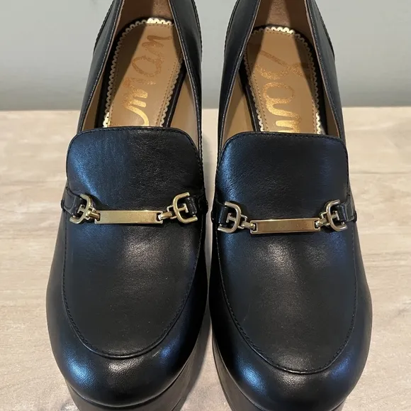 Sam Edelman Aurelie Black Leather Platform Heels in Size 8M/38EUR NWOT