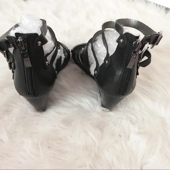 Sam Edelman Black Leather Sandals Wedges Size 8