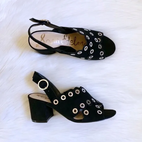 Sam Edelman Black Suede Grommet Block Heel Sandals