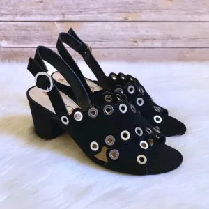 Sam Edelman Black Suede Grommet Block Heel Sandals