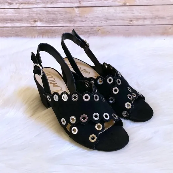 Sam Edelman Black Suede Grommet Block Heel Sandals
