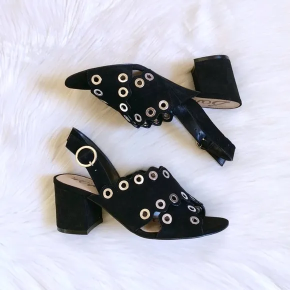 Sam Edelman Black Suede Grommet Block Heel Sandals