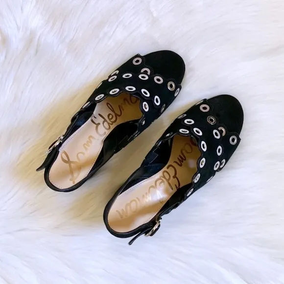 Sam Edelman Black Suede Grommet Block Heel Sandals