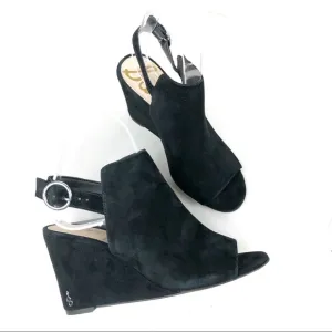 Sam Edelman Black Wedge Suede Sandals Size 6M