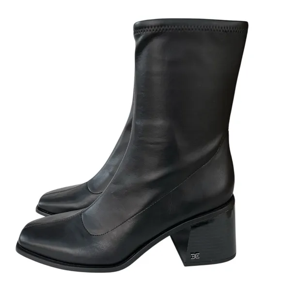 Sam Edelman Black Wells Faux Leather Block Heel Ankle Boots Size 9.5M New