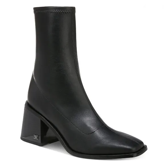 Sam Edelman Black Wells Faux Leather Block Heel Ankle Boots Size 9.5M New