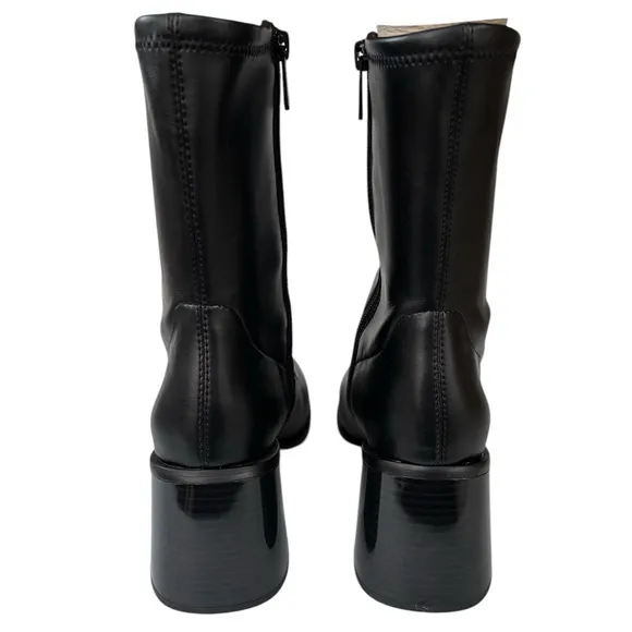 Sam Edelman Black Wells Faux Leather Block Heel Ankle Boots Size 9.5M New