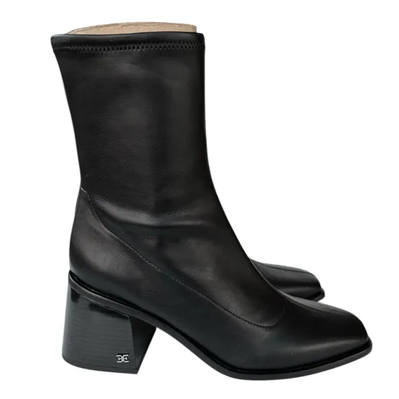 Sam Edelman Black Wells Faux Leather Block Heel Ankle Boots Size 9.5M New