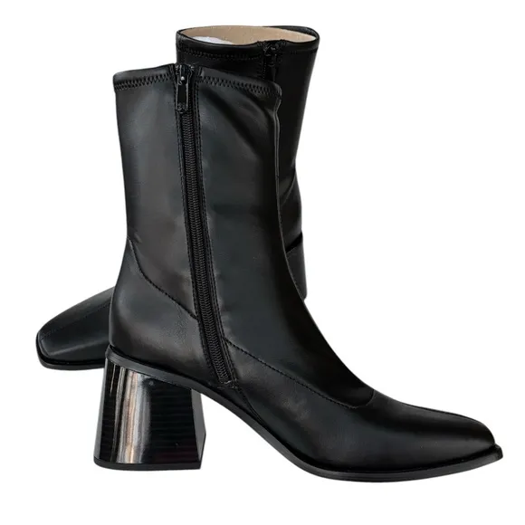 Sam Edelman Black Wells Faux Leather Block Heel Ankle Boots Size 9.5M New