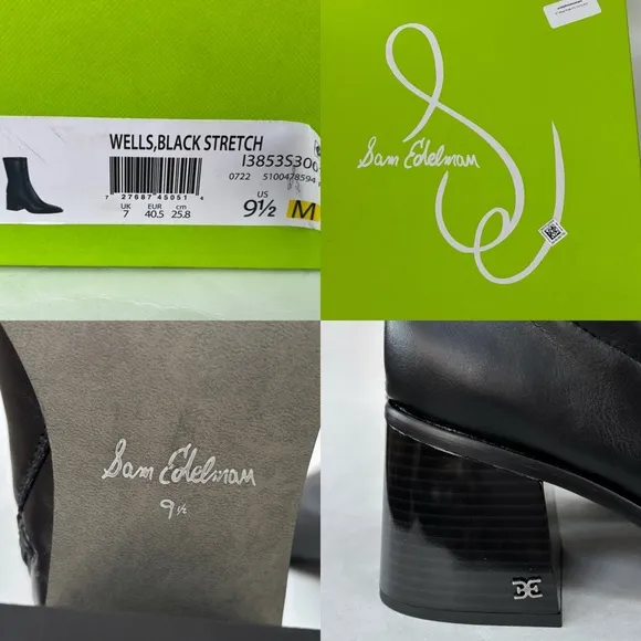 Sam Edelman Black Wells Faux Leather Block Heel Ankle Boots Size 9.5M New