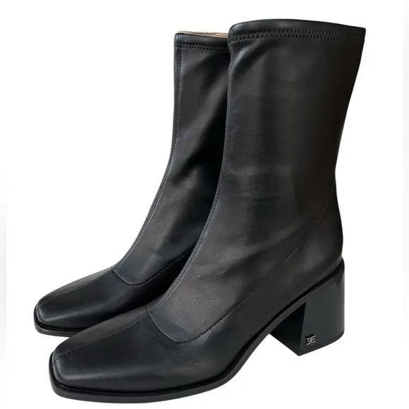 Sam Edelman Black Wells Faux Leather Block Heel Ankle Boots Size 9.5M New