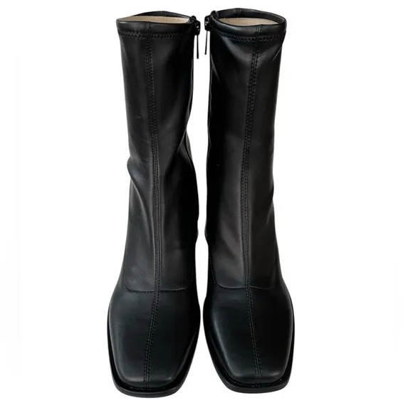 Sam Edelman Black Wells Faux Leather Block Heel Ankle Boots Size 9.5M New