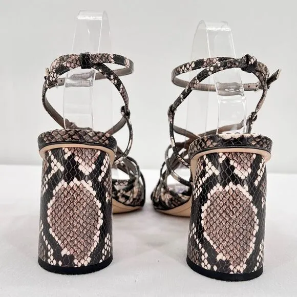 Sam Edelman Daffodil Taupe Snakeprint Ankle Wrap Block Heel Strappy Sandals Sz 9