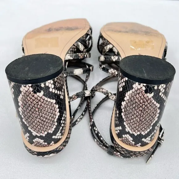Sam Edelman Daffodil Taupe Snakeprint Ankle Wrap Block Heel Strappy Sandals Sz 9
