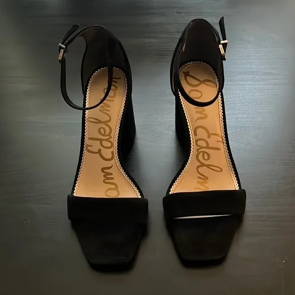 Sam Edelman Daniella black suede leather ankle block heel sandals Sz 10 1/2 new