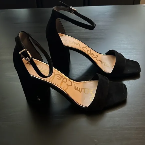 Sam Edelman Daniella black suede leather ankle block heel sandals Sz 10 1/2 new
