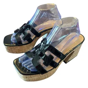Sam Edelman Dev Black Patent Cork Platform Heels Retro Inspired NEW Size 9