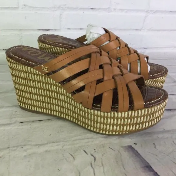 Sam Edelman Devon Saddle Tan Leather Wedge Sandals