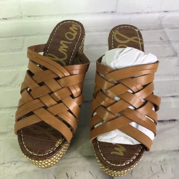 Sam Edelman Devon Saddle Tan Leather Wedge Sandals