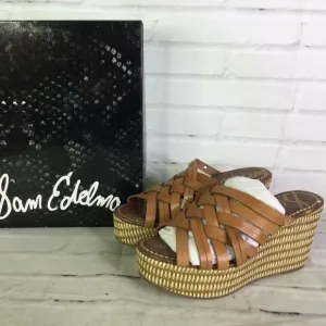 Sam Edelman Devon Saddle Tan Leather Wedge Sandals