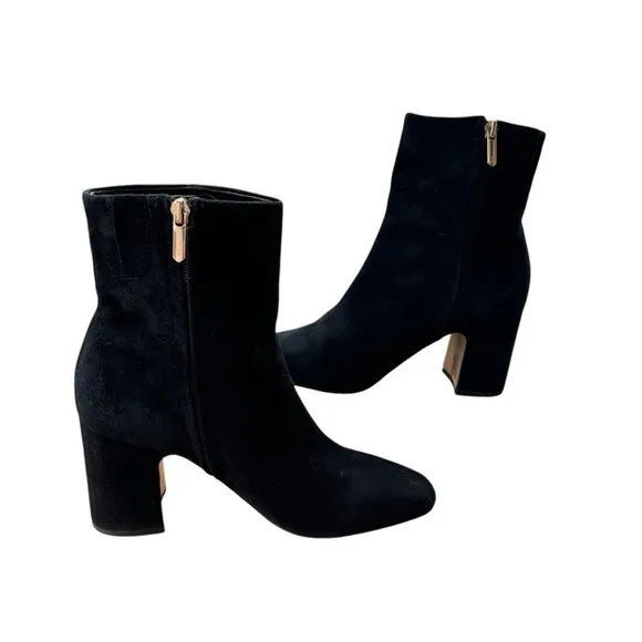 SAM EDELMAN FAWN BLOCK HEEL BOOTIE Black Suede‎ size 8.5 EUC