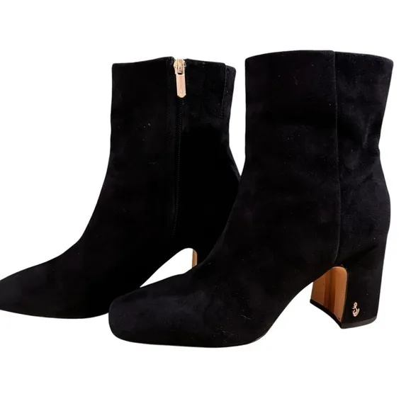 SAM EDELMAN FAWN BLOCK HEEL BOOTIE Black Suede‎ size 8.5 EUC