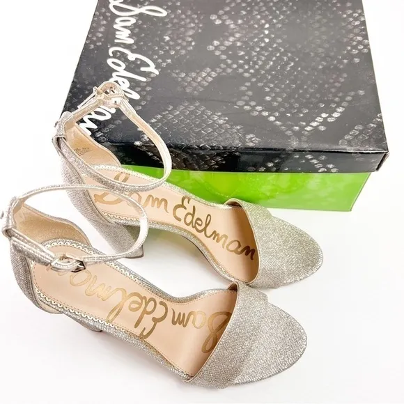 Sam Edelman Heel Sandals womens 10.5 Ankle Strap Open Toe Yaro Gold Mesh Heel