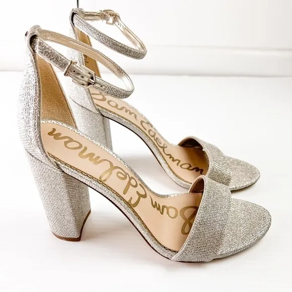 Sam Edelman Heel Sandals womens 10.5 Ankle Strap Open Toe Yaro Gold Mesh Heel