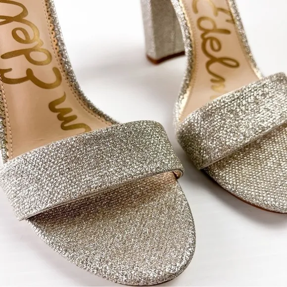 Sam Edelman Heel Sandals womens 10.5 Ankle Strap Open Toe Yaro Gold Mesh Heel