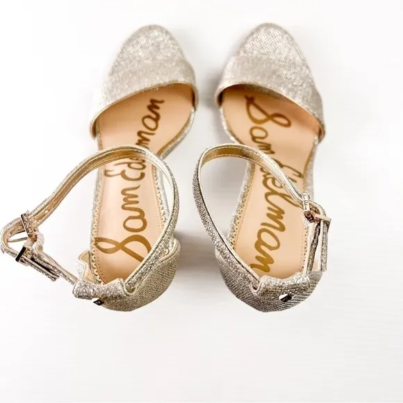 Sam Edelman Heel Sandals womens 10.5 Ankle Strap Open Toe Yaro Gold Mesh Heel