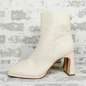 Sam Edelman Irie White Leather Slip On Block Heel Ankle Boots W488