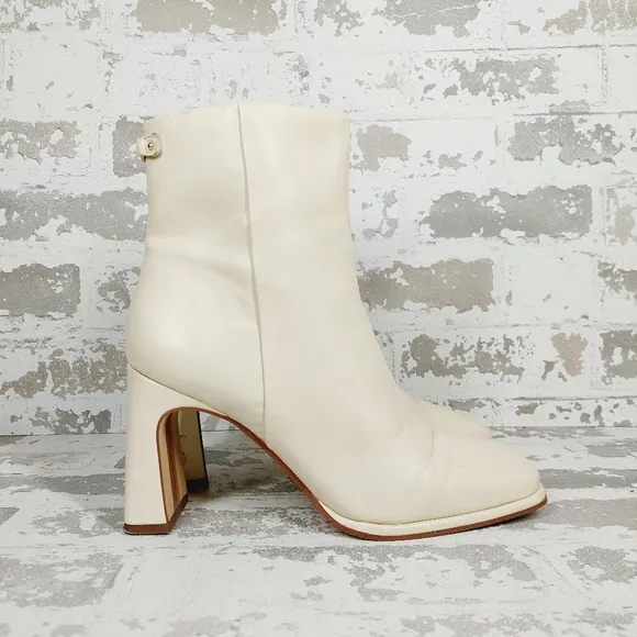 Sam Edelman Irie White Leather Slip On Block Heel Ankle Boots W488